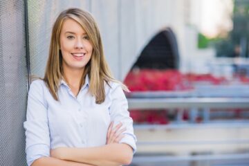 Close up portrait of a professional business woman smiling outdo