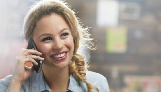 happy woman cell phone