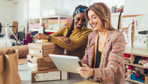 Sales Online. Working women at their store.