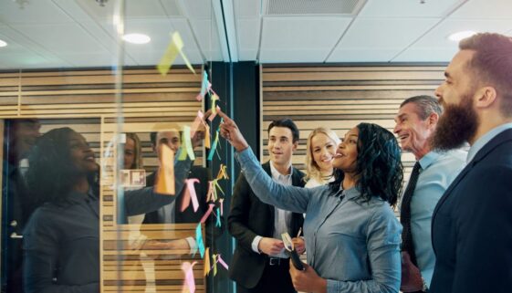 Cheerful entrepreneur team talking in the office