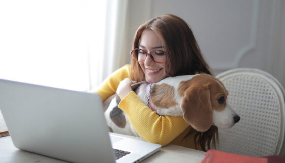 woman with dogCanva - Woman In Yellow Sweater Holding Brown And White Short Coated Dog-2